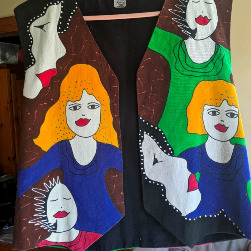 Hand painted vest early 90s artwear 100% cotton